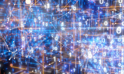 Naklejka premium Neural network 3D illustration. Big data and cybersecurity