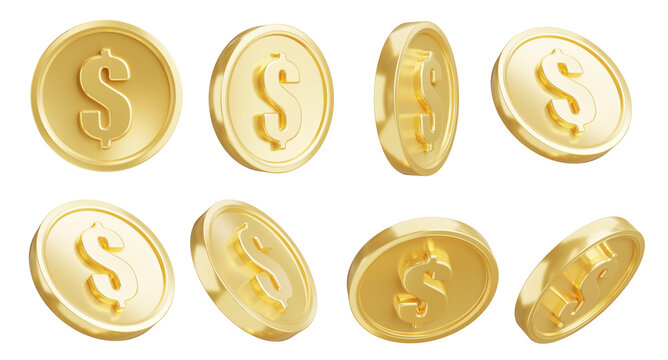 3d render of gold coins collection on white background,with clipping path.