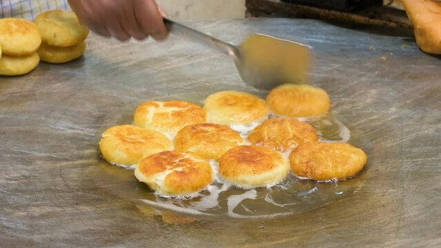 Dahi Vada is being prepared, famous Indian dish. Haridwar, Uttarakhand, India.