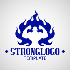 logo template of muscular men silhouette inside fire