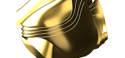 Abstract gold lines are curved on a black background. Optical illusion of concavity