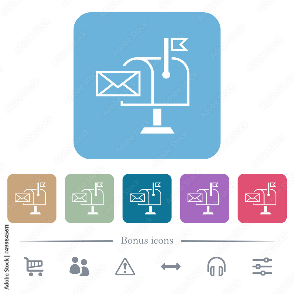 Poster mail received outline flat icons on color rounded square backgrounds