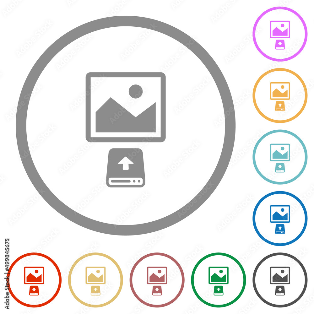 Poster upload image from hard disk flat icons with outlines