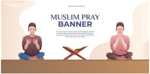 banner of muslim man praying doa during ramadan