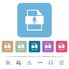Podcast file type flat icons on color rounded square backgrounds