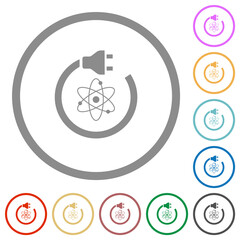 Atomic energy flat icons with outlines