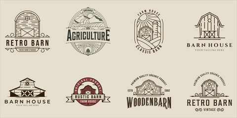 set of barn logo line art vintage vector illustration template icon graphic design. bundle collection of various farm house sign or symbol for agriculture business with badge and typography