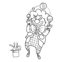 Funny clown juggles balls. Vector illustration for design or textile print