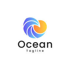 Fototapeta na wymiar Ocean Sun Wave 3d gradient Logo Design Template 