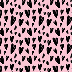 Seamless pattern background of black heart on pink background