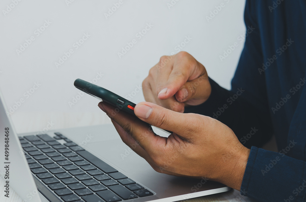 Poster businessman is working at the financial investment office and analyzing information and communicatin