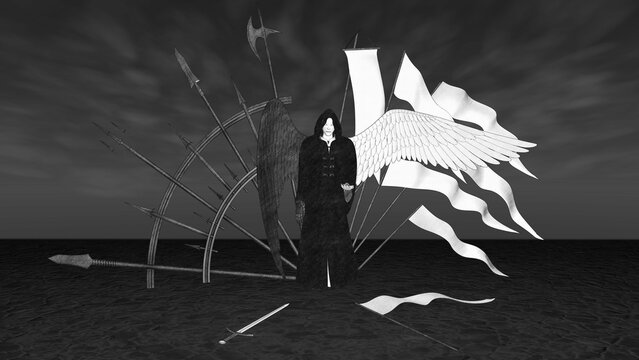 Angel in a cloack mythical creature 3d render