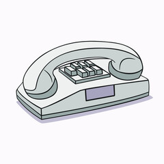 landline phone with buttons, cartoon pic, on an isolated background