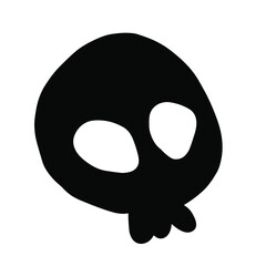 Black cartoon skull sketch doodle in comic style monochrome clip art silhouette.