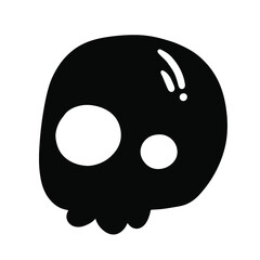 Black cartoon skull sketch doodle in comic style monochrome clip art silhouette.