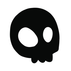 Black cartoon skull sketch doodle in comic style monochrome clip art silhouette.