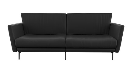 Black leather modern sofa on white background. 3d render.