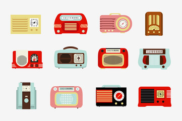 vintage radio flat vector simple illustration retro style - 499849851
