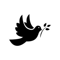 Black dove icon. Peace symbol. Flying pigeon with branch icon. Vector graphic EPS 10 - obrazy, fototapety, plakaty