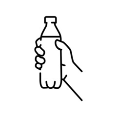Hand holding bottle of water color line icon. Pictogram for web page