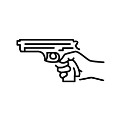 Hand holding gun color line icon. Pictogram for web page