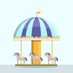 Carousels. Amusement park. Flat vector illustration.