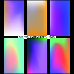 Abstract gradient wallpapers for mobile phone. Vector gradient background set. Blurred backgrounds. Modern colorful gradient design collection. Neon wallpapers.