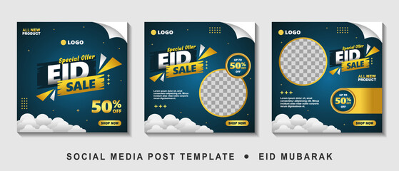 Set Eid Sale Promotion Square Banner Template with photo collage. Suitable for Web Promotion and Social Media Template Post for Advertisement, Event, and etc. Vector Illustration.