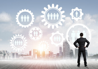 Social connection concept drawn on screen as symbol for teamwork and cooperation