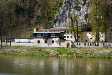 Danube breakthrough from Kelheim to Weltenburg monastery with rocks and the current of the Danube