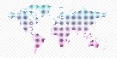 Vector world map infographic symbol. Blue pink circle gradient icon on transparent background. International global illustration sign. Design element for business, web, presentation, data report - 499852670