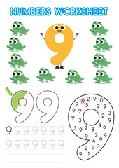 Numbers worksheet for preschoolers. Numbers activity. Numbers learning exercises. Number tracking