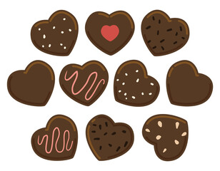 Set with delicious chocolates with different toppings, Vector illustration