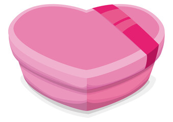 Pink heart shaped box with ribbon decoration in cartoon style, Vector illustration