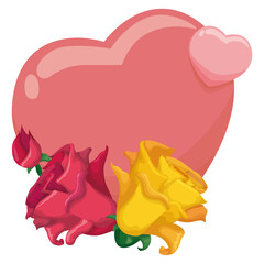 Pink hearts decorated with rose bouquet over white background, Vector illustration