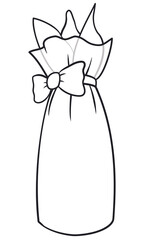 Slender pouch sealed with bow tie in outline style, Vector illustration