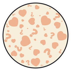 Round button with hearts and question mark silhouettes, Vector illustration