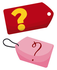 Pink and red tag with question marks, Vector illustration