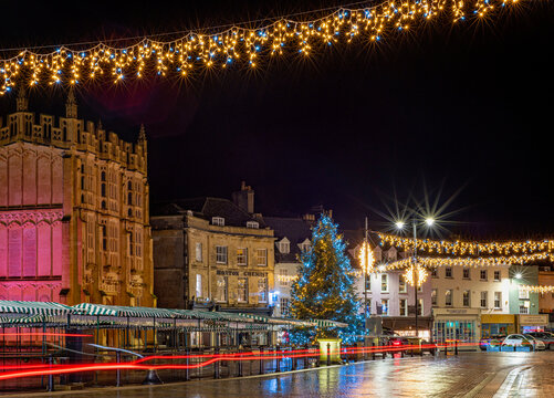 Christmas light display in an English market town
