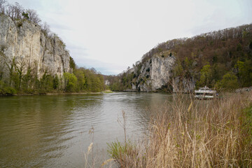 Danube breakthrough from Kelheim to Weltenburg monastery with rocks and the current of the Danube