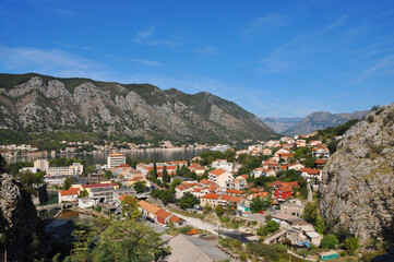 Fototapeta na wymiar nice top view of kotor bay in montenegro summer, autumn beautiful old town