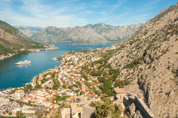 Obraz premium nice top view of kotor bay in montenegro summer, autumn beautiful