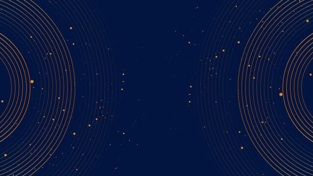 Golden linear circles and shiny dots abstract motion background. Seamless looping. Video animation Ultra HD 4K 3840x2160