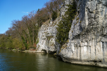 Danube breakthrough from Kelheim to Weltenburg monastery with rocks and the current of the Danube