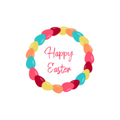 Happy Easter, decorated easter card, banner. Bunnies, Easter eggs, flowers and basket. Folk style patterned design.	
