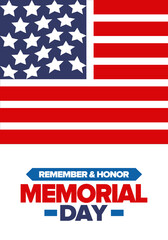 Memorial Day in United States. Remember and Honor. Federal holiday for remember and honor persons who have died while serving in the United States Armed Forces. Celebrated in May. Vector poster