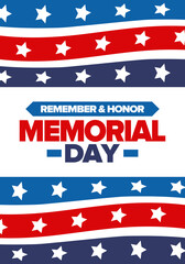 Memorial Day in United States. Remember and Honor. Federal holiday for remember and honor persons who have died while serving in the United States Armed Forces. Celebrated in May. Vector poster