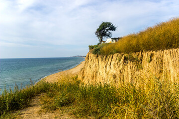 a sandstone cliffs on the sea beach