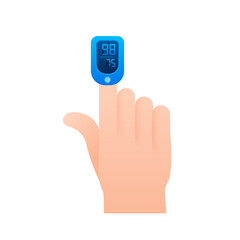 Oximeter with normal value. Health care for blood saturation test. Coronavirus prevention. Vector stock illustration.