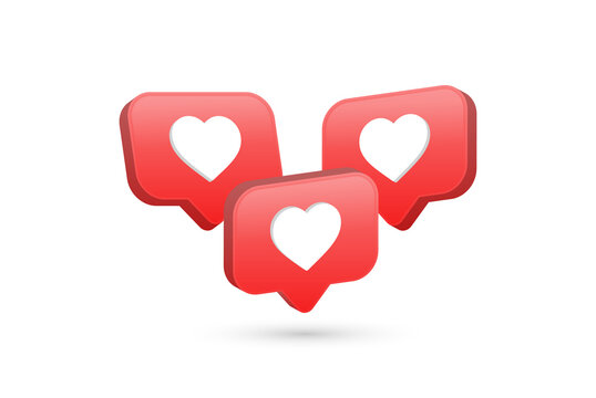 3d love like icon in modern glossy speech bubble for social media notifications icons - favorite heart bubbles social network reactions